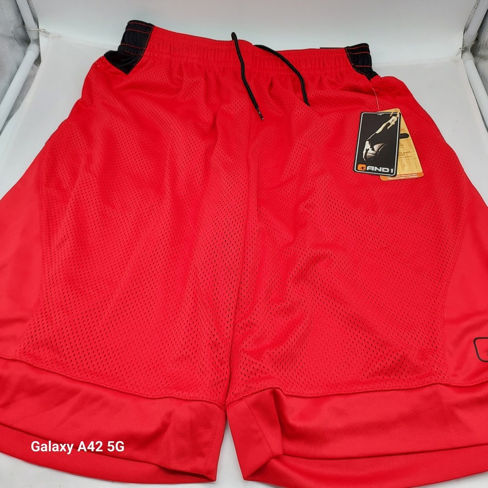 AND1 Mens Basketball Shorts Red Black Mesh Athletic Gym Shorts Small